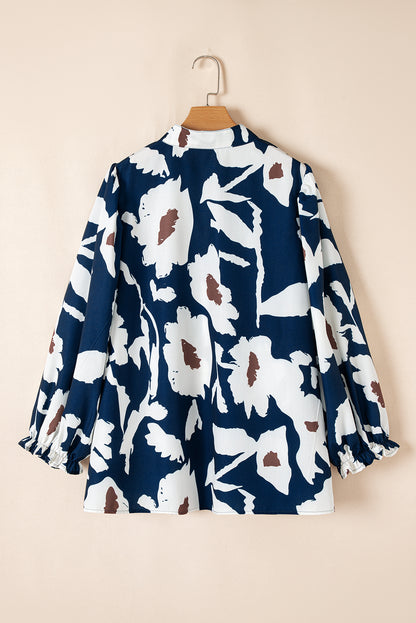 Abstract Floral Puff Sleeve Blouse