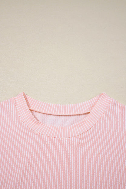 Colorblock Corded Knit Pocketed Crew Neck T-Shirt