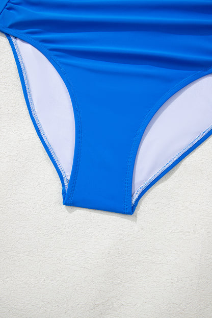 Colorblock Square Neck Top & High Waist Bikini Set