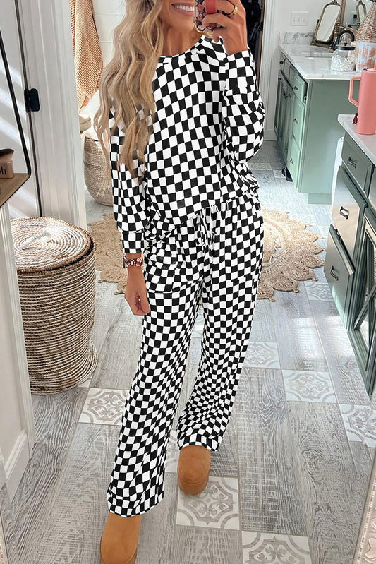 Checker Long Sleeve Top and Pants Set