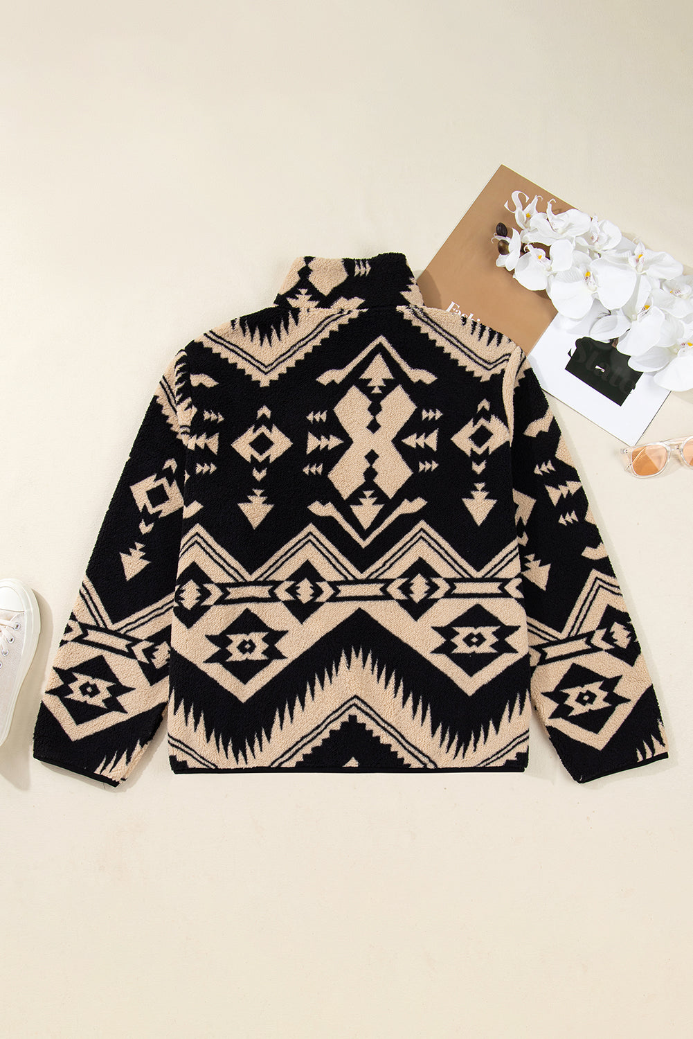 Plus Size Western Aztec Fleece Half Button Sweatshirt