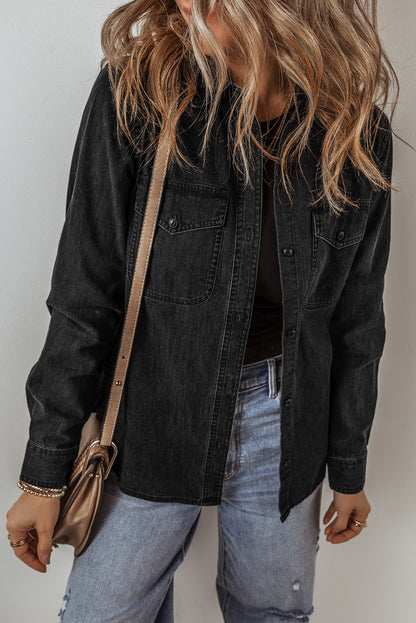 Denim Flap Pocket Buttoned Jacket