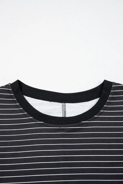 Stripe Ruffle Short Sleeve Crew Neck T-Shirt Mini Dress