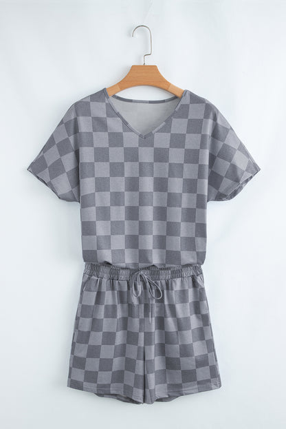 Checker V-Neck Tee & Drawstring Shorts Set