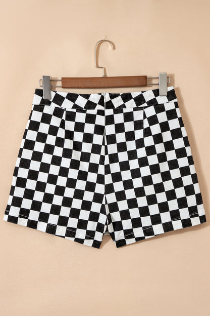 Checker Denim Pocketed Overlap Skort