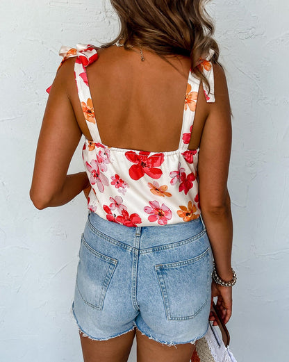 Floral Wrap Front Sleeveless Bodysuit