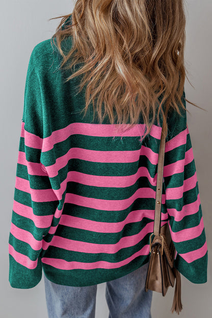 Stripe Quarter Zip Oversized Sweater