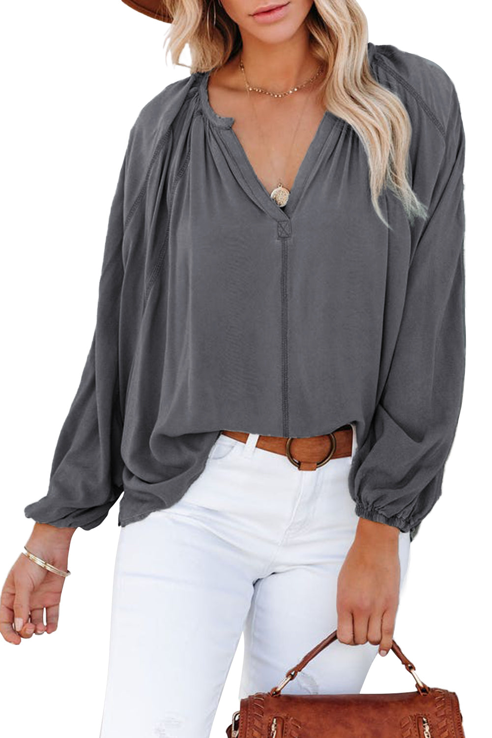 Gathered Dolman Puff Sleeve Top