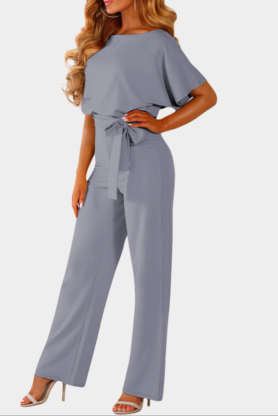 Solid Belted Wide Leg Jumpsuit