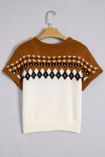 Western Geometric V-Neck Short Sleeve Knit T-Shirt