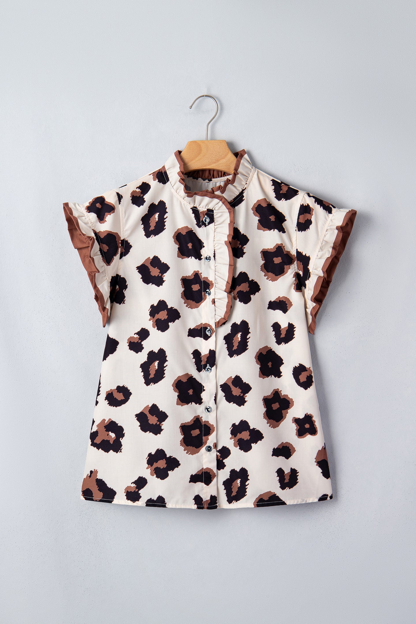 Leopard Ruffle Sleeve Button Up Blouse