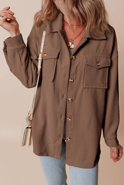 Solid Corduroy Button-Up Pocketed Shacket