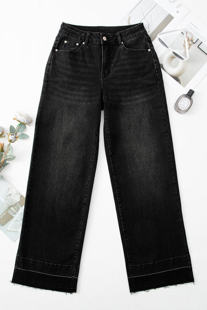 Denim Raw Hem Straight Leg Jeans