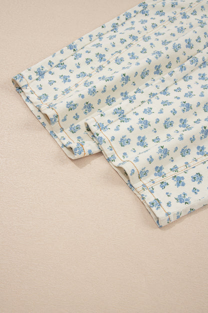 Floral Grommet Knot Waist Barrel Leg Jeans