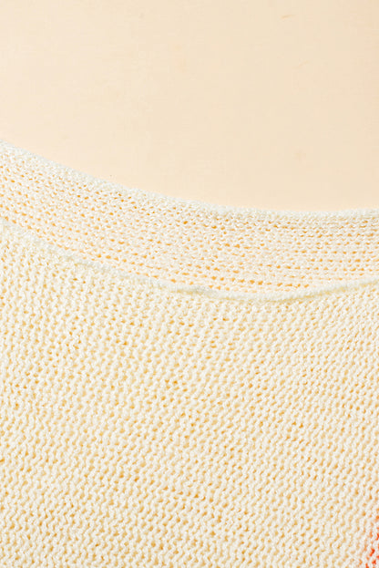 Stripe Detail Wide 3/4 Sleeve Knit Top