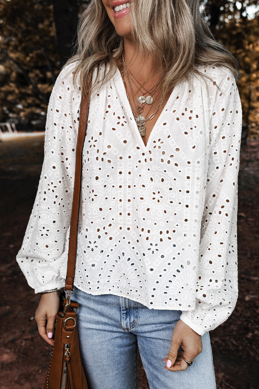 Eyelet Embroidered Puff Sleeve Blouse