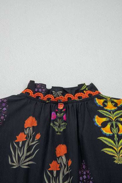 Floral Lace Trim V-Neck Frilled Short Sleeve Shirt