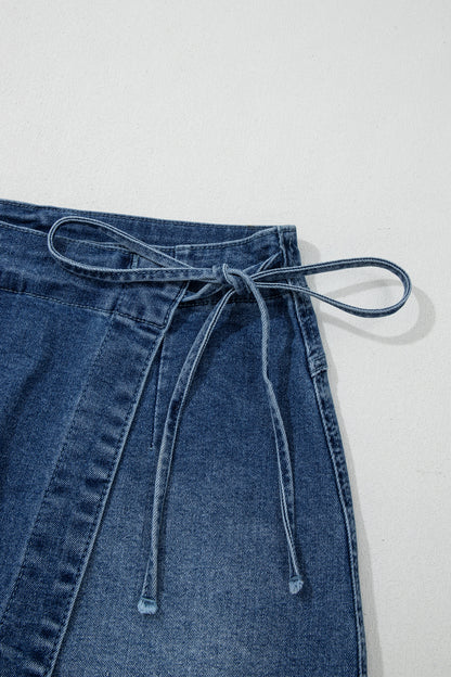 Denim Wrapped Tie Waist Skort