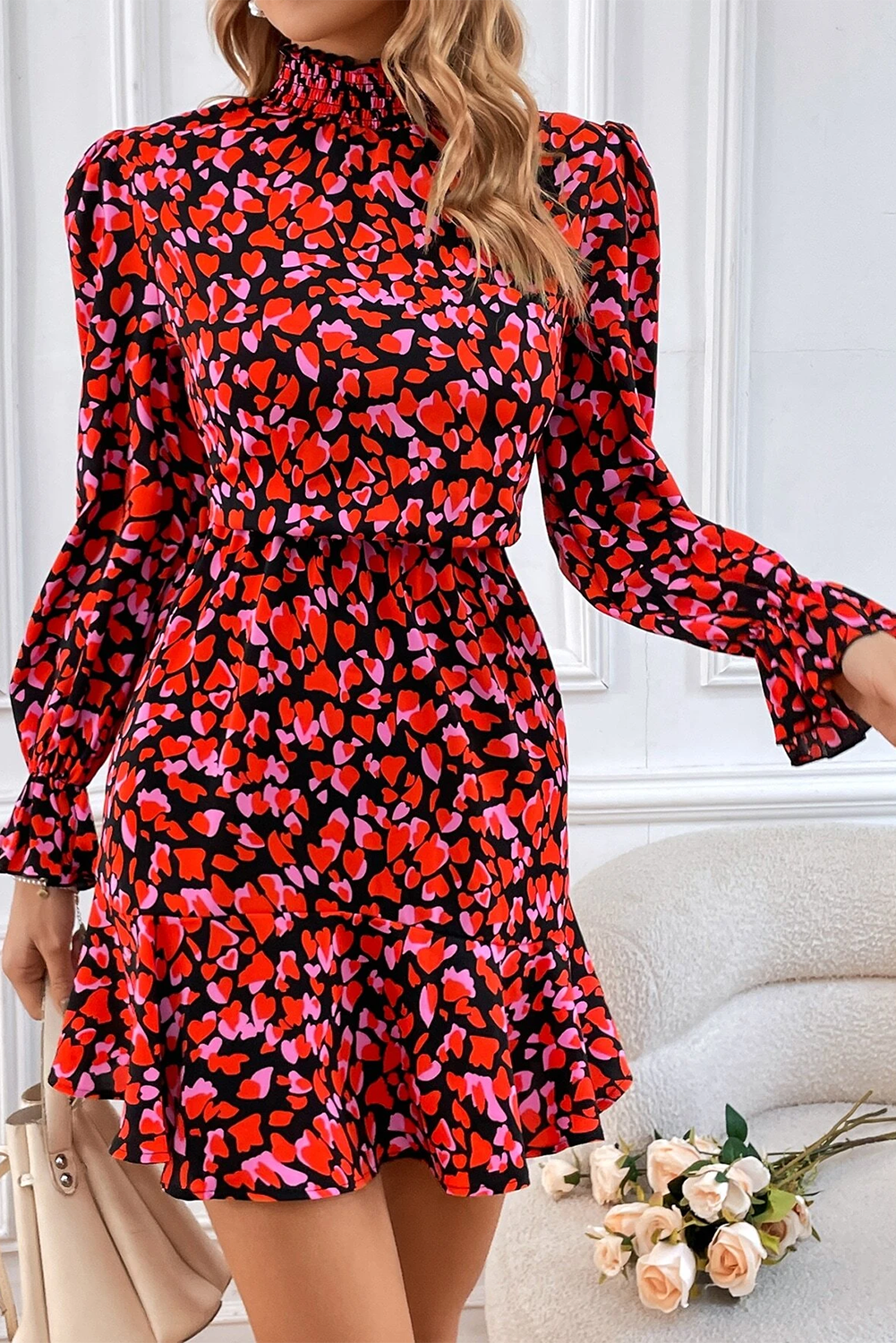 Heart Long Sleeve Mini Dress