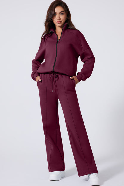 Solid Zip-Up Jacket and Drawstring Pants Set