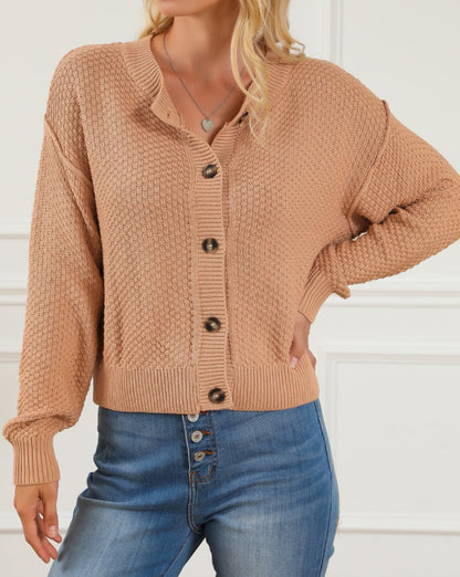 Ribbed Trim Button Front Cardigan