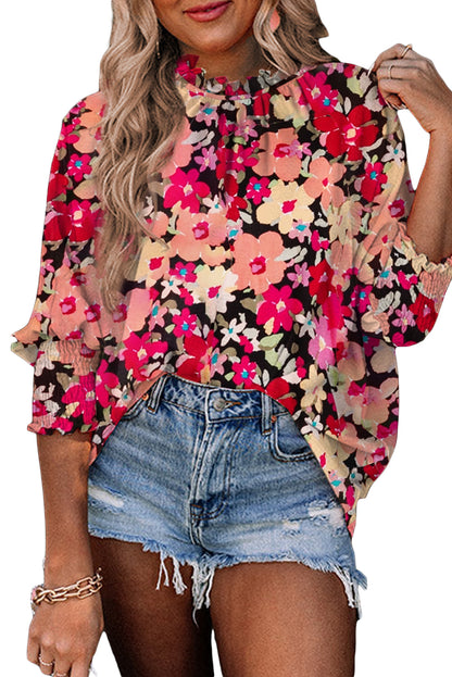 Floral Smocked 3/4 Sleeve Blouse