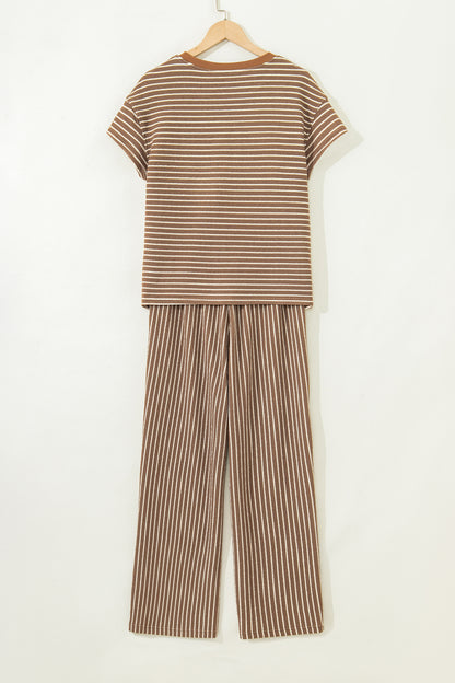 Stripe Crew Neck Tee and Drawstring Pants Set