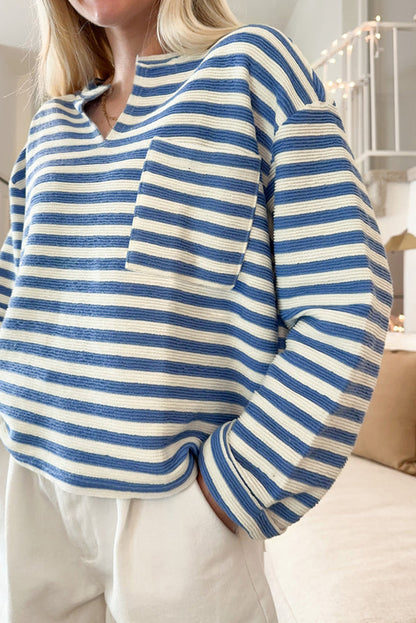 Stripe Notched V-Neck Top