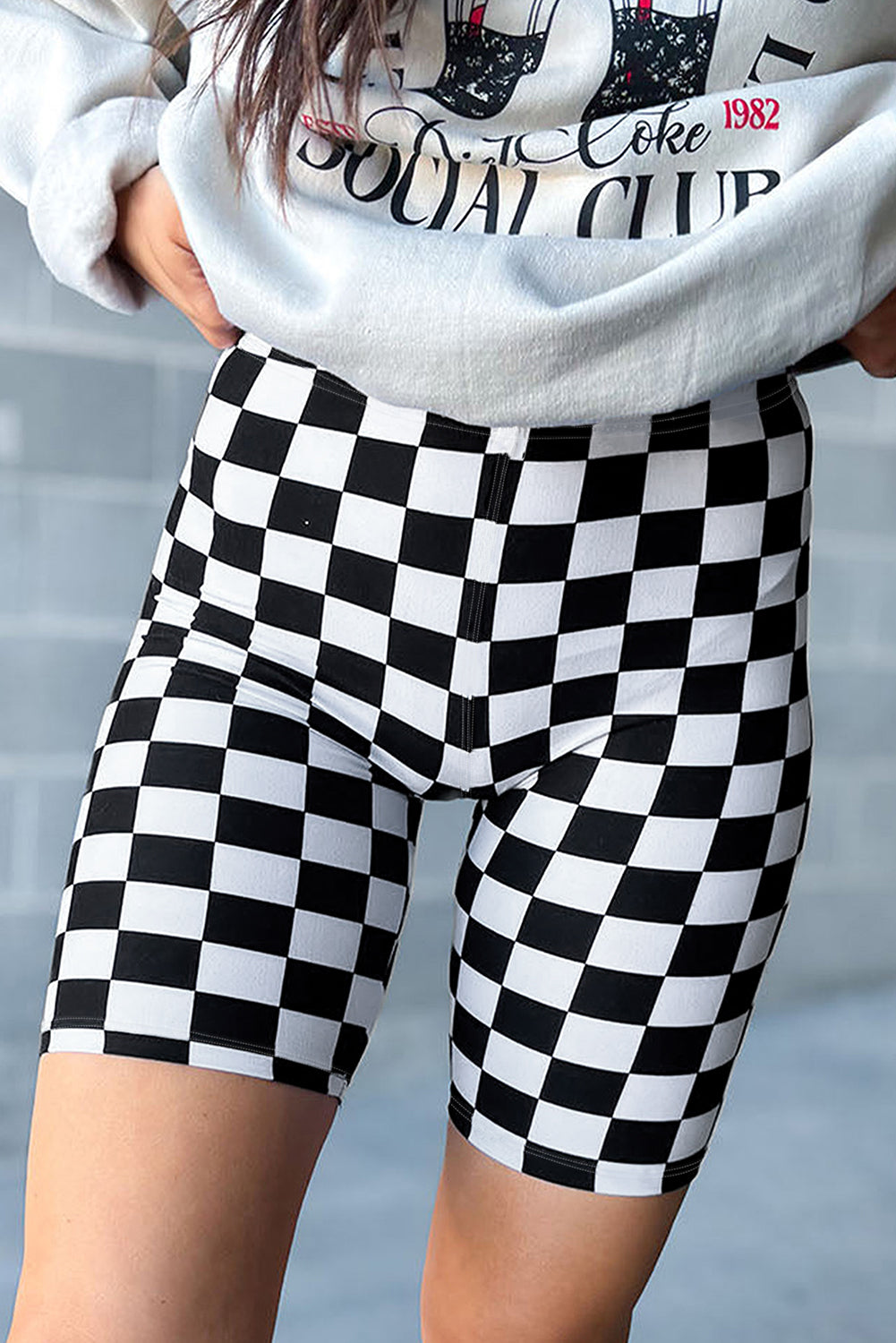 Checker High Waist Biker Shorts