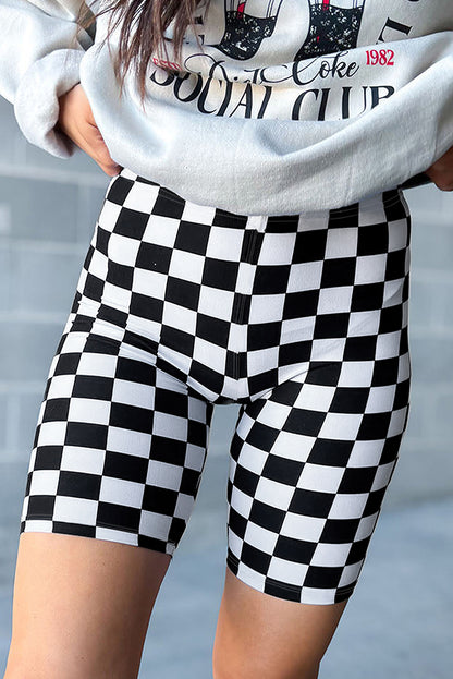 Checker High Waist Biker Shorts