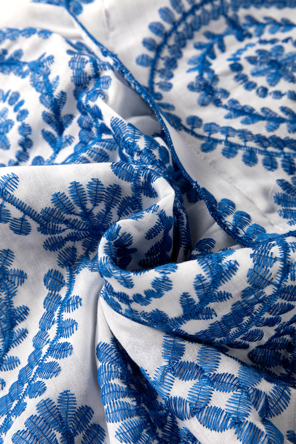 Boho Embroidered Flutter Sleeve Crew Neck Blouse