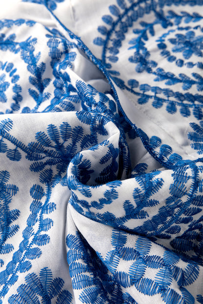 Boho Embroidered Flutter Sleeve Crew Neck Blouse