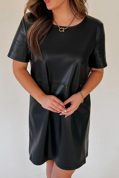 Faux Leather T-Shirt Dress