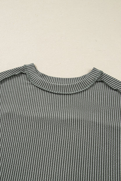 Solid Corded Knit Long Sleeve Top