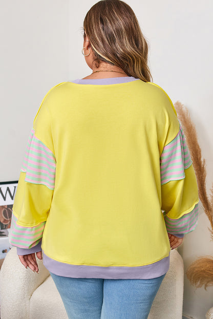 Plus Size Stripe Colorblock Patchwork Long Sleeve Crewneck Sweatshirt