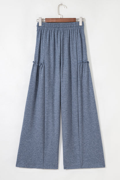 Solid Frilled Leg Drawstring Elastic Waist Pants