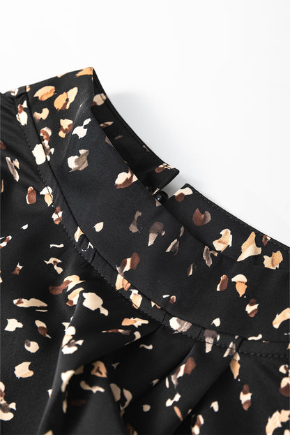 Leopard Lantern Sleeve Pleated Blouse