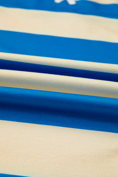 Plus Size Stripe Floral Colorblock Drop Shoulder Top