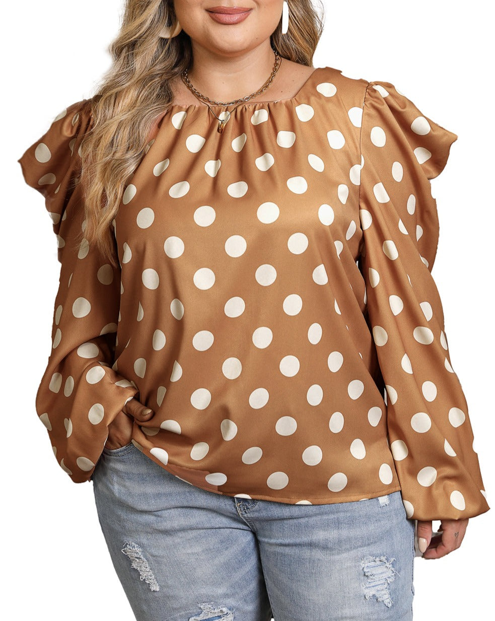 Polka Dot Ruched Blouse Plus Size