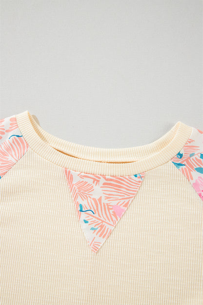 Floral Patchwork Balloon Sleeve Textured Blouse