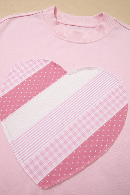 Heart Patchwork Drop Shoulder Oversize Sweatshirt