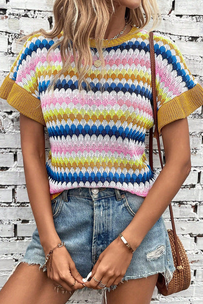 Stripe Short Sleeve Sweater