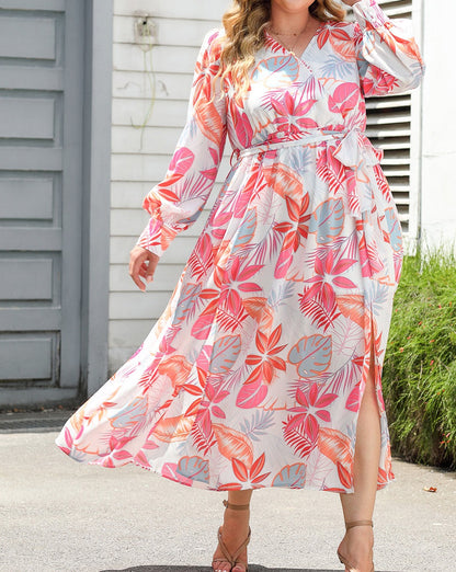 Tropical Tie Front Maxi Dress Plus Size