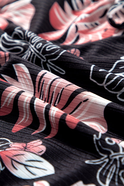 Tropical Colorblock Ribbed High Waist Bikini Swimsuit