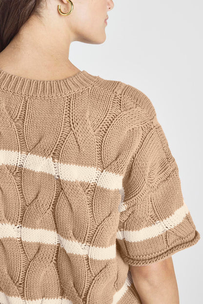 Stripe Cable Short Sleeve Sweater