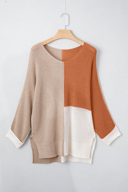 Colorblock Knit V-Neck Sweater