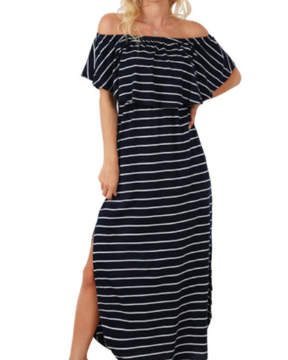 Stripe Off Shoulder Maxi Dress