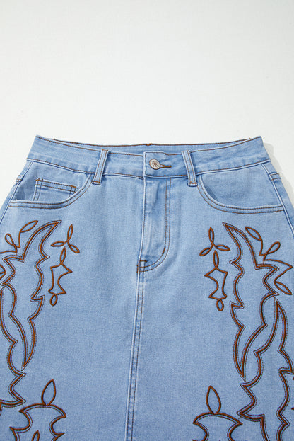 Western Embroidered Denim Mini Skirt