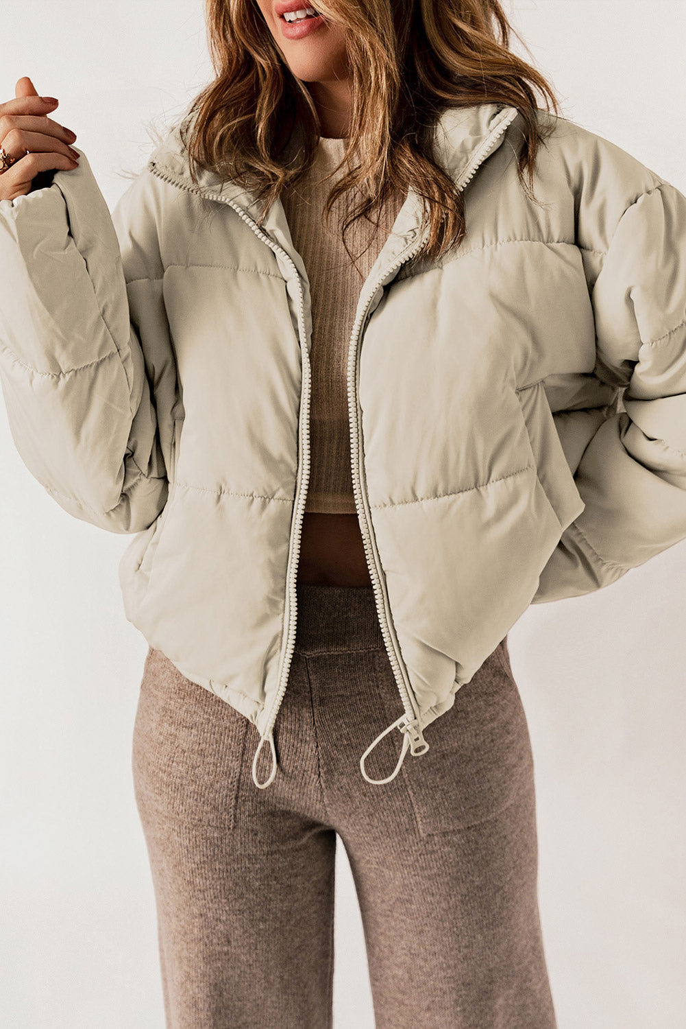 Zip Up Drawstring Puffer Coat