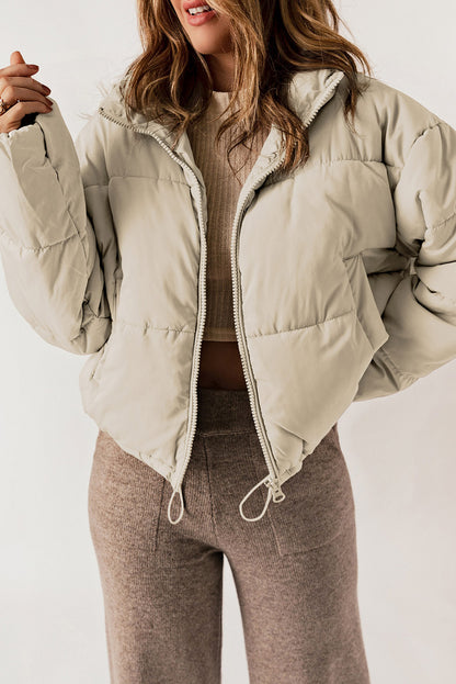 Zip Up Drawstring Puffer Coat